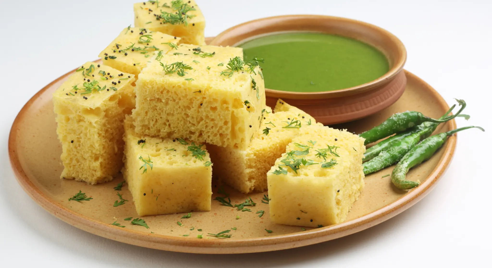 Soft dhokla with green chutney