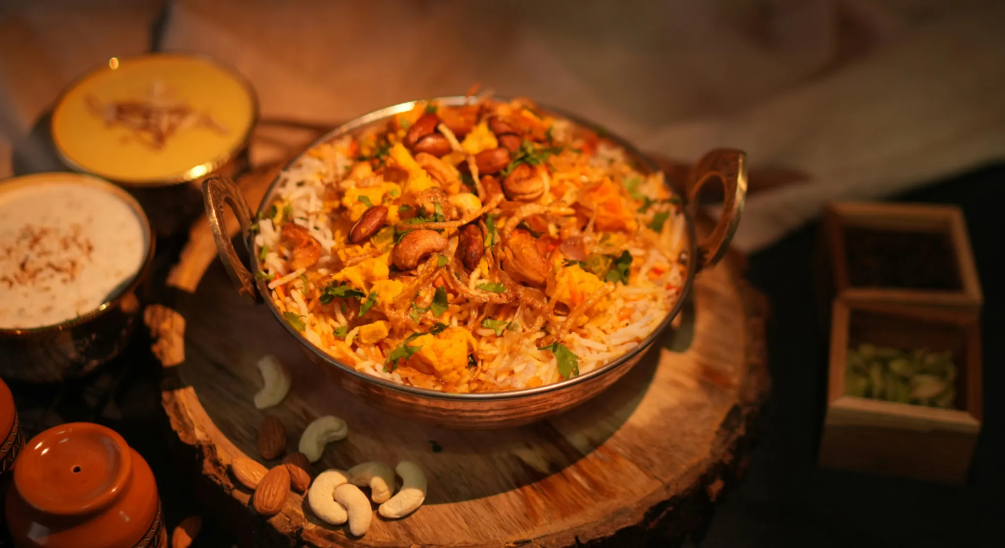 Vegetable biryani with nuts and saffron rice