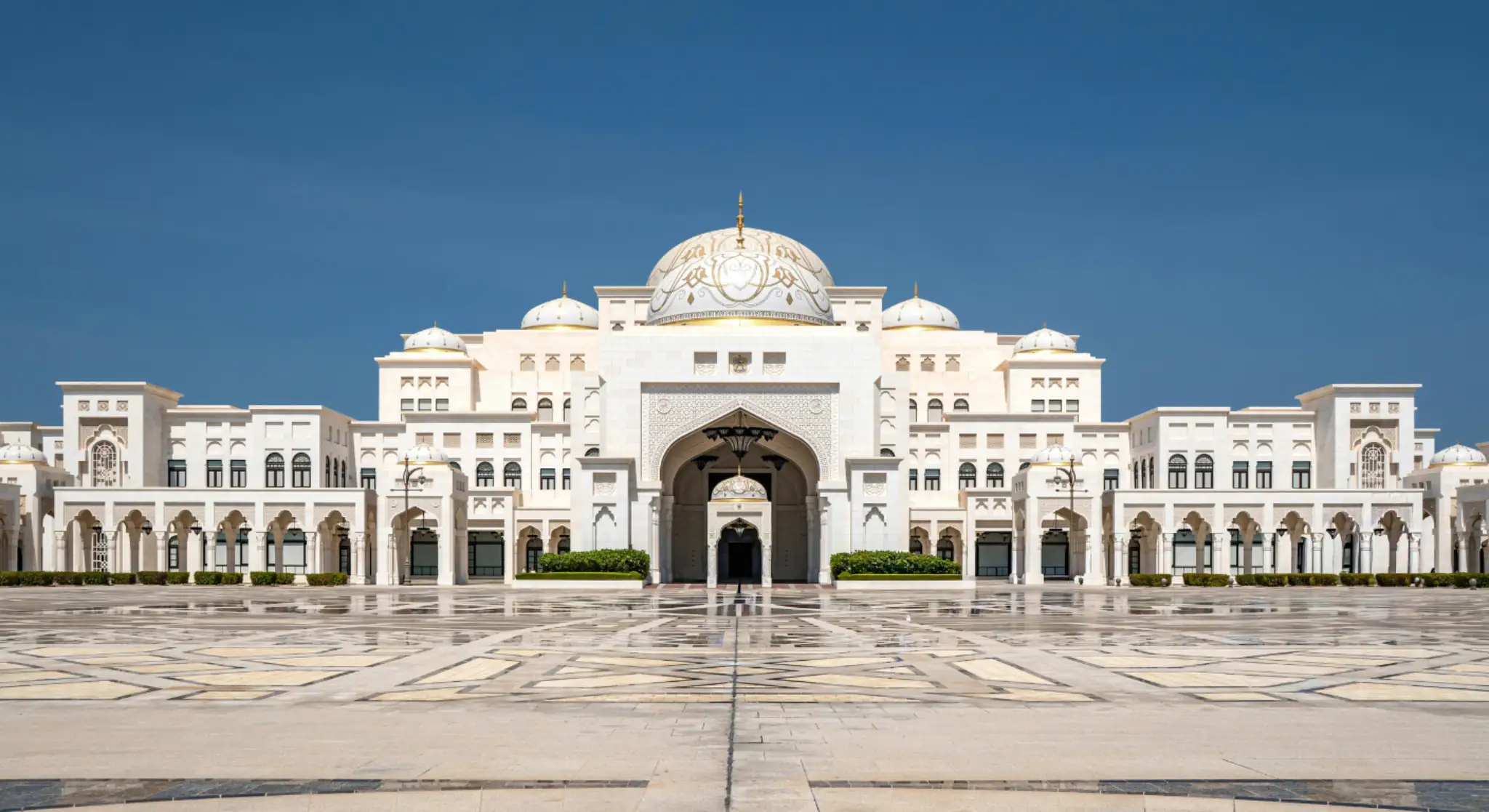 Qasr Al Watan presidential palace in Abu Dhabi with grand white architecture and courtyard view