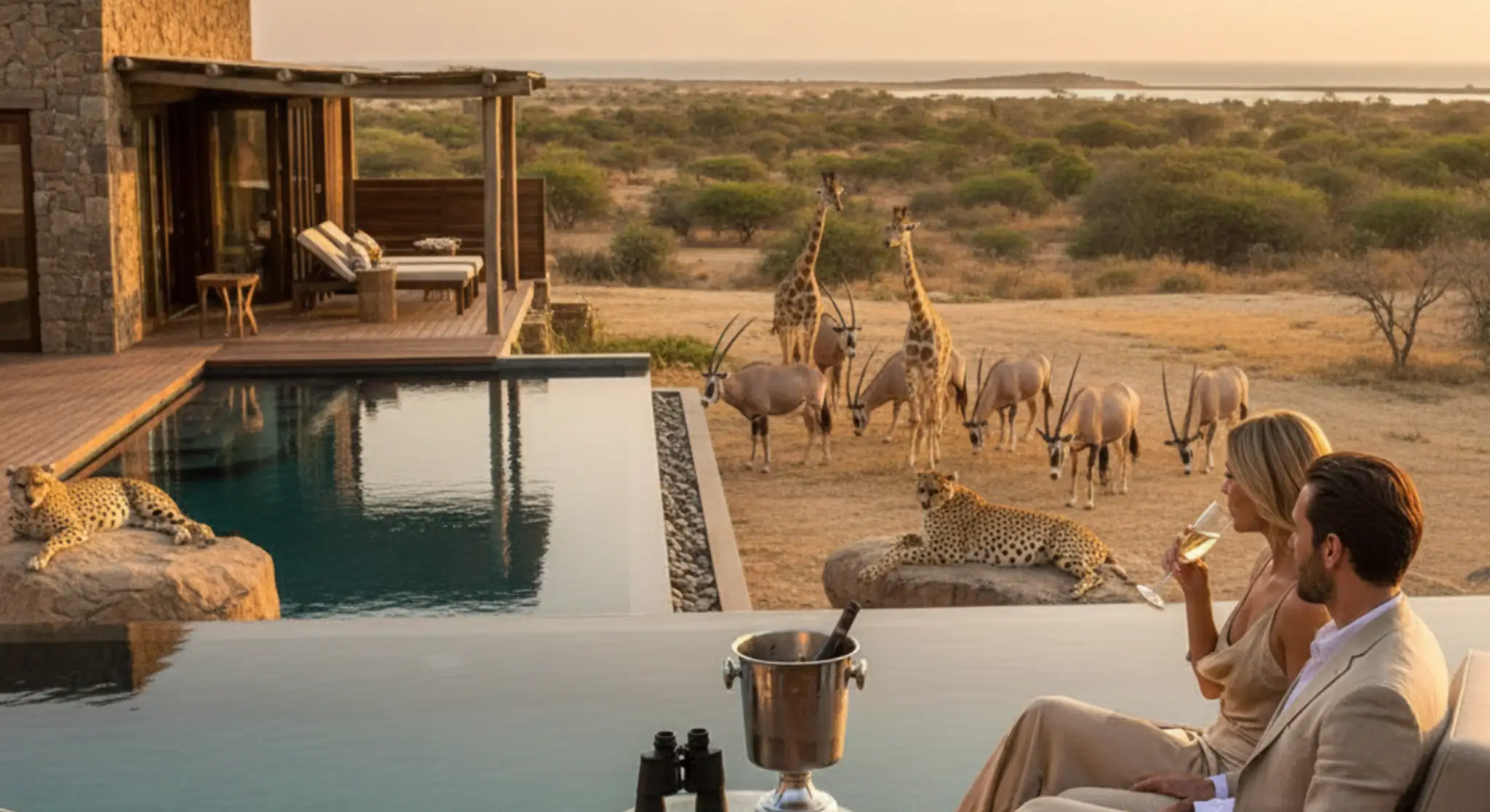 Abu Dhabi skyline at sunset with waterfront and modern skyscrapers