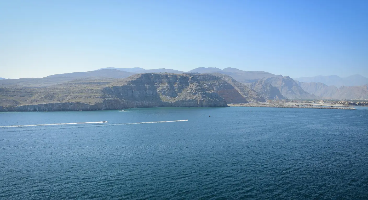 Musandam fjords coastline with mountains and clear blue sea ideal for weekend trip from Dubai
