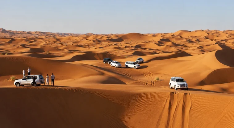 4x4 convoy crossing the high dunes of the Liwa Empty Quarter near Liwa Oasis