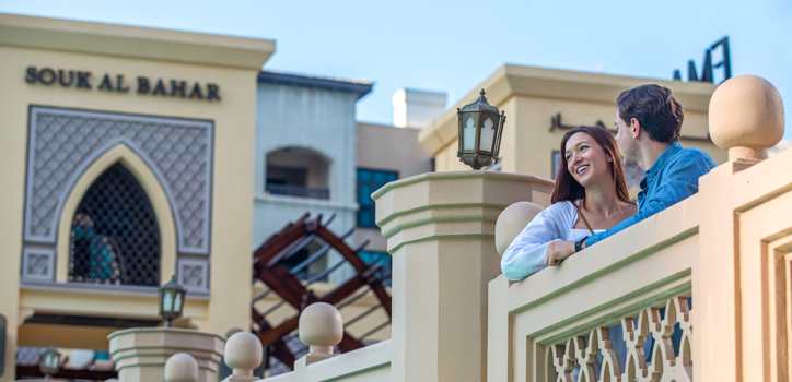 Couple visiting Souk Al Bahar near Dubai Mall during a Dubai trip