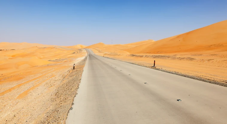Desert road in the UAE for travellers entering by land