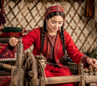 Ikat silk weaving at the Yodgorlik factory in Margilan, Uzbekistan
