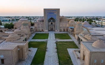 The three tiled madrasahs of Registan Square in Samarkand, Uzbekistan