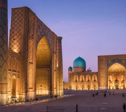 The three tiled madrasahs of Registan Square in Samarkand, Uzbekistan