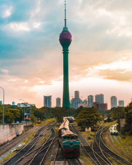 Colombo city railway tracks and Lotus Tower featured in Arabiers Holidays Sri Lanka travel guide by Jude Abraham