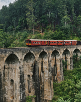 Train crossing Nine Arch Bridge in Ella, featured in Arabiers Holidays Sri Lanka travel guide by Jude Abraham