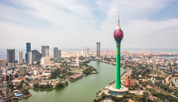 Colombo skyline and Lotus Tower seen during private day trips from Colombo