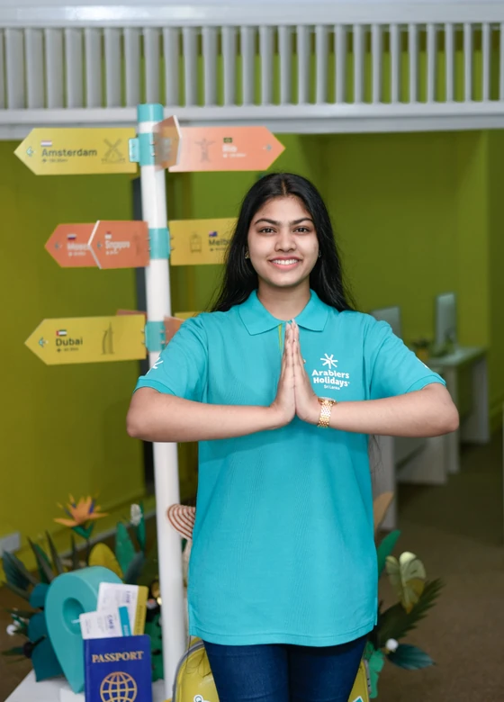 Arabiers Holidays Sri Lanka travel consultant welcoming visitors at the Flower Road head office in Colombo